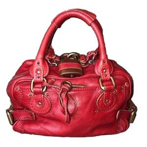 CHLOE Paddington Small Red Leather Padlock Bag w/ Lock Key Dust Bag